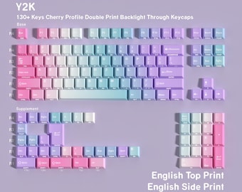 Gradient Y2K Keycaps, Double-Shot PBT, Shine-Through, 130-Piece