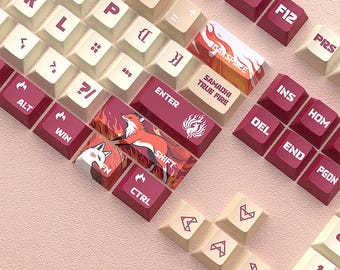 Nine-Tailed Fox Keycap Set, Kitsune Theme Dye-Sublimated PBT Cherry Profile 132 Keys,Compact Layout Mechanical Keyboard,