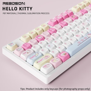 Hello Kitty Theme Keycap Set, 121 Keys 5-Side Dye-Sublimated PBT MOA Profile, Cute Sanrio Design for Mechanical Keyboard