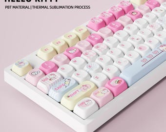 Hello Kitty Theme Keycap Set, 121 Keys 5-Side Dye-Sublimated PBT MOA Profile, Cute Sanrio Design for Mechanical Keyboard