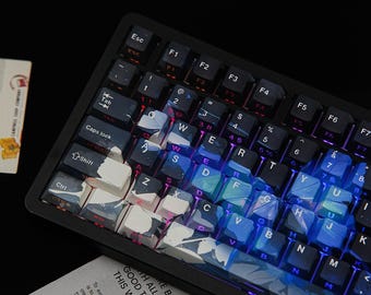 JCM Butterfly Double-Shot Shine-Through Keycap Set, OEM Profile PBT Keycaps, Translucent Legend for Mechanical Keyboard,