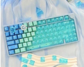 Frosty Hawaiian Blue Keycap Set, Dye-Sub PBT, Shine-Through Cherry Profile-115 Keys