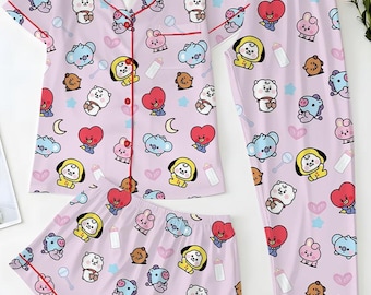 BT21 Inspired Satin Pajama Set | Kpop Sleepwear Loungewear