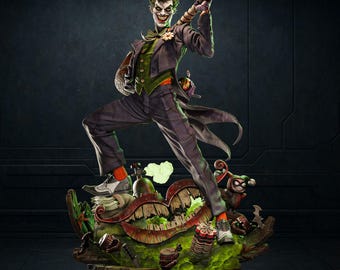 Joker Fanart Statue + Bust STL | Laughing Villain, Carnival Base (3D Print File)