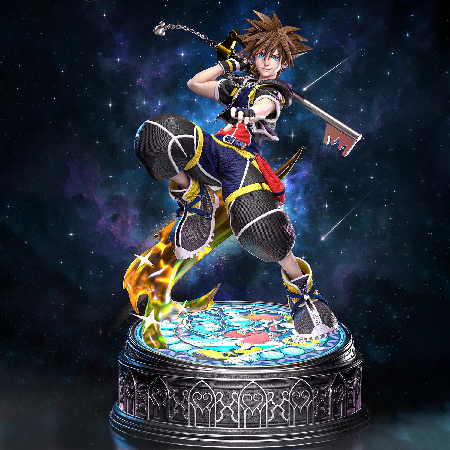 Sora　SCULPTOR Sora Fanart 1/7 Scale STL Statue | Keyblade Jump, Vitral Base (3D