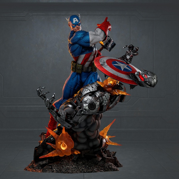Statua STL di Captain America contro Mecha / Diorama in scala 1/6 (file di stampa 3D)
