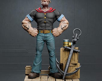 Popeye Fanart STL Statue | Sailor with Spinach, Dock Base (3D Print File)