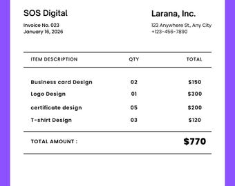 Editable Invoice Template for Canva | Modern Business Form | Small Business Branding | Instant Download