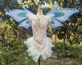 Skrzydła Wróżki Cosplay Niebieskie Skrzydła Motyla Festiwalowy Kostium Wróżki Duże Skrzydła Owada Brokatowe Skrzydła Fairycore Renesansowy Strój Rekwizyt