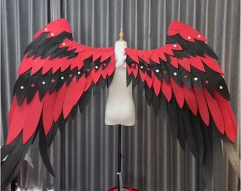 Hazbin Hotel Husk Wings Cosplay Electric Moving Demon Wings, Red Black Angel Wings Costume, Fallen Angel Cosplay Wings Prop
