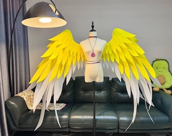 Hazbin Hotel Abel Wings Cosplay Żółte Skrzydła Anioła Duże Skrzydła z Piór Skrzydła Anime Cosplay Skrzydła Fantastyczny Kostium Festiwalowy na Halloween