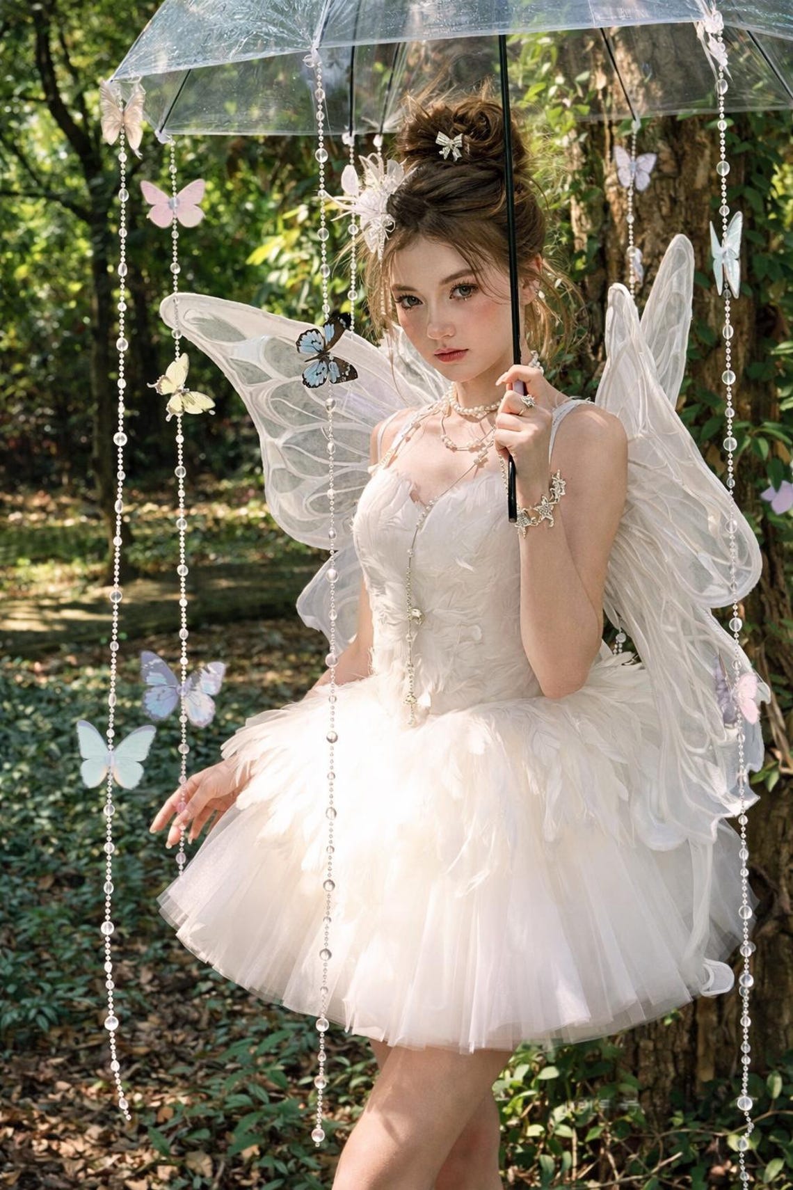 White Fairy Dress With Butterfly Wings, Ethereal Fairy Costume ...