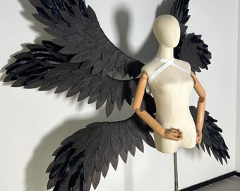Wings of fallen 堕落之翼 ヘッド 衣装セット ルシファー 可動式の赤い翼のコスチュームコスプレ、悪魔のコスチューム、堕天使の