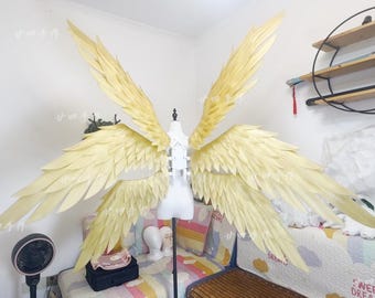Electric 6-Wing Yellow Angel Wings Cosplay, Electric Light-up Wings for Performances & Photoshoots, LED Powered Angel Costume Accessories