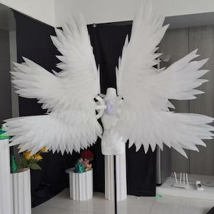 Alas de ángel eléctricas hechas a mano, disfraz de serafín de seis alas, alas móviles blancas y negras para cosplay, sesiones de fotos, Halloween y accesorios para representaciones teatrales.
