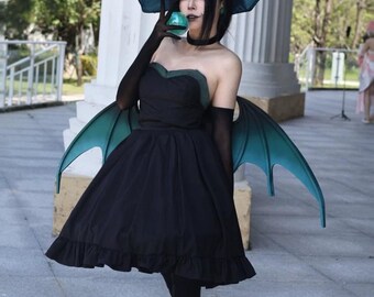 Skrzydła nietoperza czarownicy Cosplay Czarne zielone skrzydła demona Małe skrzydła wróżki Gotycki kostium na Halloween Mroczne fantasy Cosplay Prop