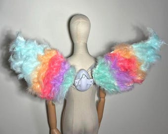 LED Angel Wings Kids Electric Light Up Fairy Wings Rainbow Feather Cosplay Costume Small Angel Wings for Halloween Party Photoshoot Gift