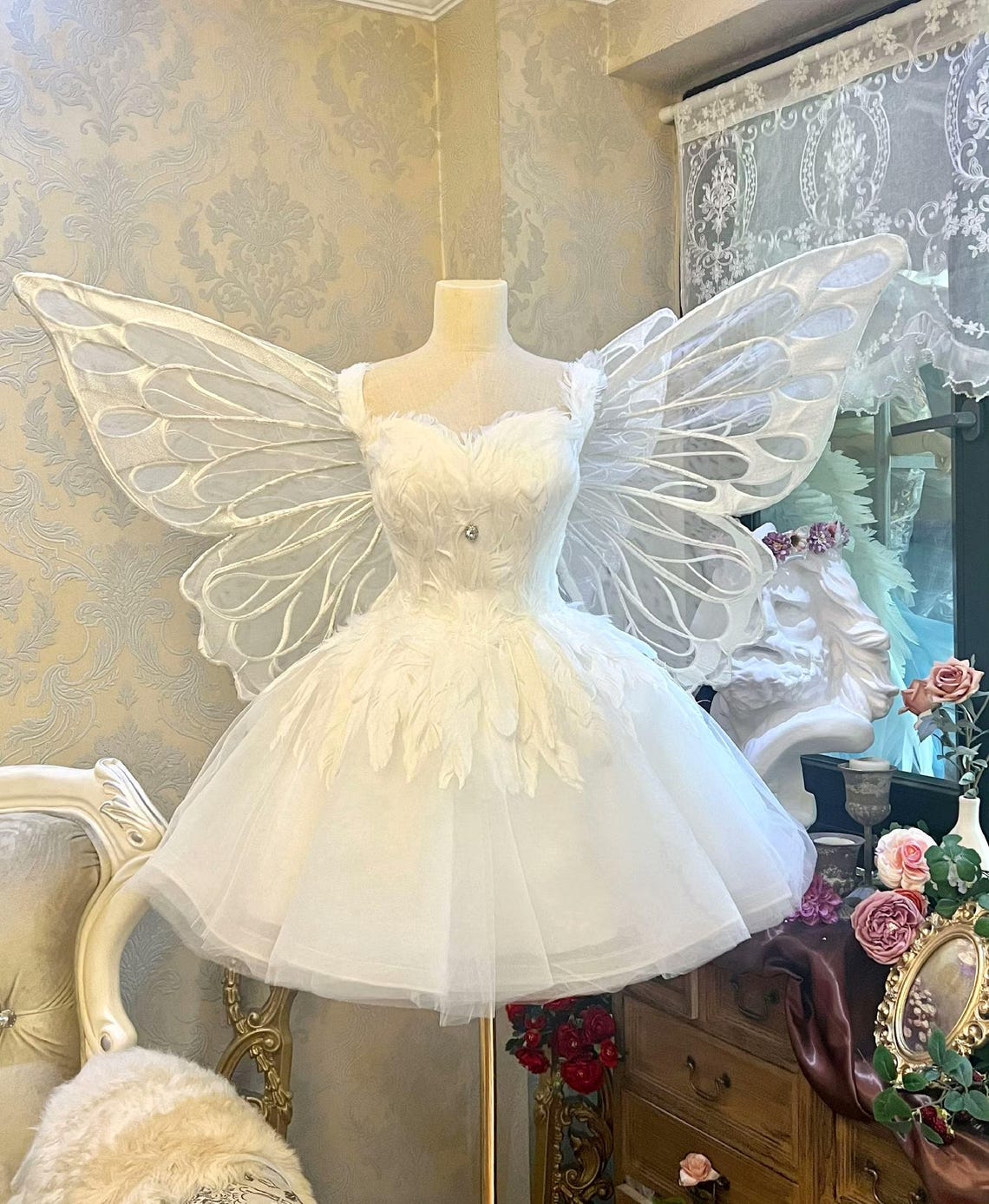 White Fairy Dress With Butterfly Wings, Ethereal Fairy Costume ...