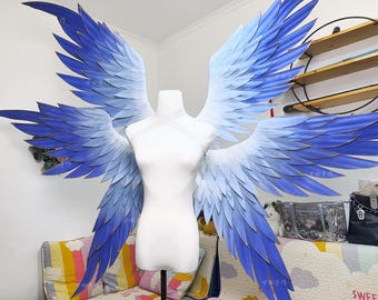 Electric 6 Wing Blue Angel Wings, Celestial Fairy Elf Cosplay Wings, Wearable Fantasy Costume Prop for Halloween Stage Photoshoot