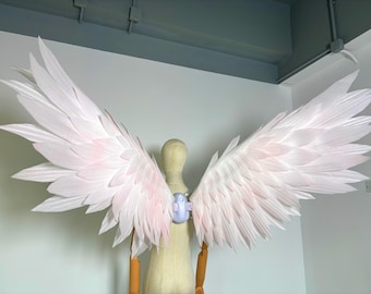 Ali d'angelo elettriche da fata fatte a mano, ali da serafino motorizzate rosa chiaro, ali mobili per costumi da cosplay per servizi fotografici di festival rave