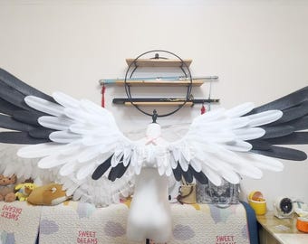 Electric Powered 2-Wing Angel Wings Cosplay Fantasy Costume Photoshoots Celestial Wings Black and White Gradient for Events and Bridal