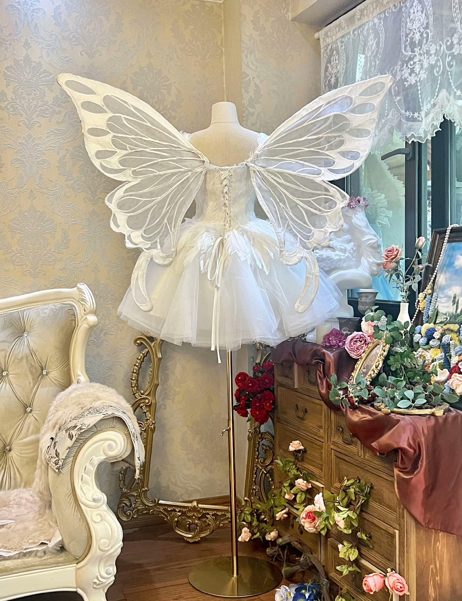 White Fairy Dress With Butterfly Wings, Ethereal Fairy Costume ...