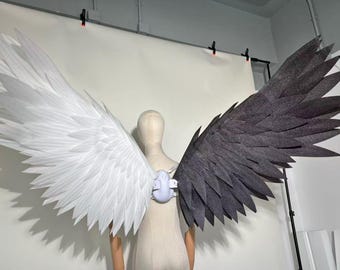Handmade Fairy Electric Angel Wings, Large Black White Motorized Seraph Wings, Moving Cosplay Costume Wings for Festival Rave Photoshoot