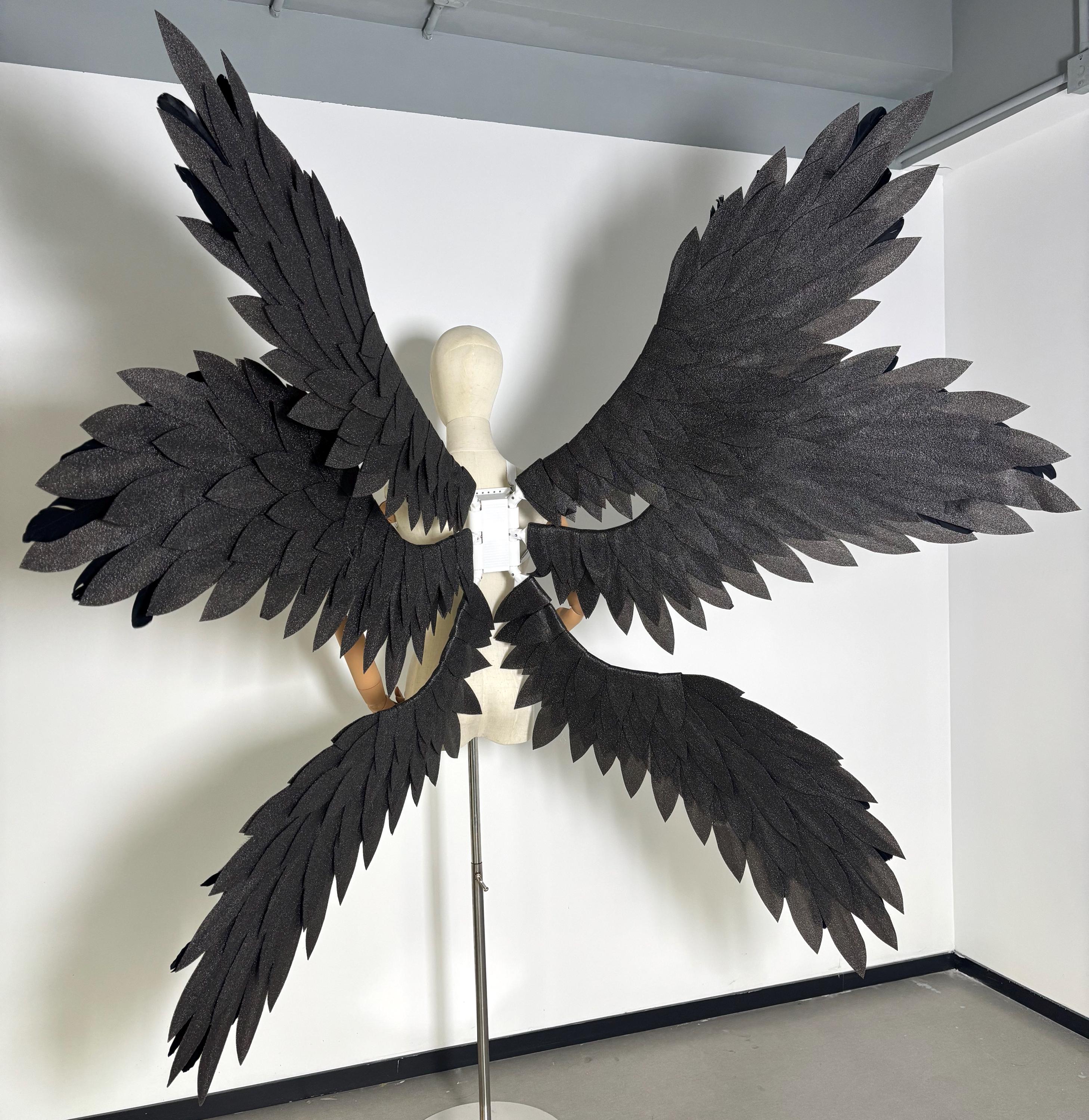 ロージーモンスター　angel wing OP　黒　M Handmade Black Electric Angel Wings, Six-wing Seraphim Costume