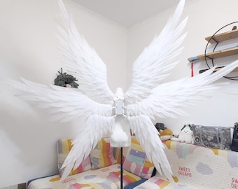 Electric 6 Wing Angel Fairy Wings, White or Black Fallen Angel Wings, Celestial Cosplay Costume Prop for Stage Photoshoot Halloween