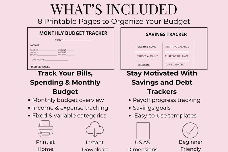 A5 Budget Planner Inserts | Printable Budget Binder | 8-page A5 Expense ...