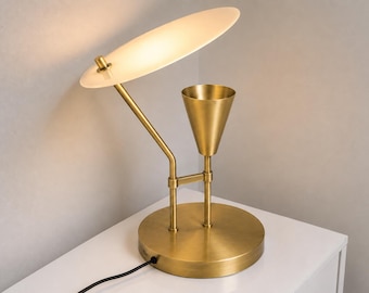 Mid Century Italian Brass Table Lamp, Minimalist Desk Lamp, Vintage Bedside Light, Modern Brass Lighting, Handmade Table Lamp