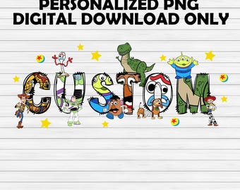 カスタム トイ ストーリー ネーム PNG、ディズニー ファミリー PNG、パーソナライズされた誕生日 ウッディ バズ ジェシー PNG、トイ ストーリー ファミリー PNG、WDW ディズニーランド 誕生日 PNG