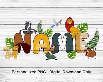 カスタムライオンキング名PNG、パーソナライズされた家族向けデジタルダウンロード