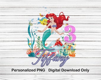 編集可能-リトルマーメイド-PNG、-リトルマーメイド-誕生日-png、-オリジナル-リトルマーメイド-クリップアート-デジタル-ダウンロード-シャツ-ケーキ-トッパー-Png ギフト