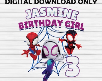 編集可能なスパイディゴーストスパイダーPNG、スパイディと彼の素晴らしい仲間たちのバースデーガールPNG、スパイディバースデーガールシャツ、スパイダーグウェンケーキトッパー