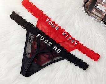 Tanga personalizada para luna de miel, ropa interior de encaje con texto personalizado, regalo nupcial para ella, sorpresa