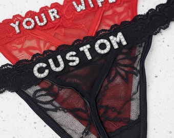 Tanga con nombre personalizado, lencería personalizada para novia, regalo para despedida de soltera, San Valentín
