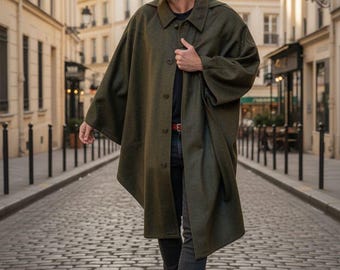 Herren Wollumhang Mantel: Übergroßer Loden Poncho, Vintage Inspiriert