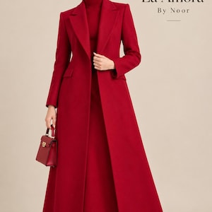 Abrigo largo rojo para mujer, abrigo largo a medida, elegante prenda de abrigo que marca tendencia, regalo para ella.