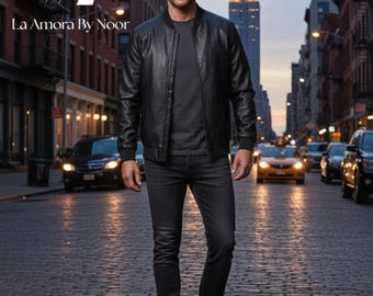 Men's Black Leather Jacket • Slim Fit Biker Style