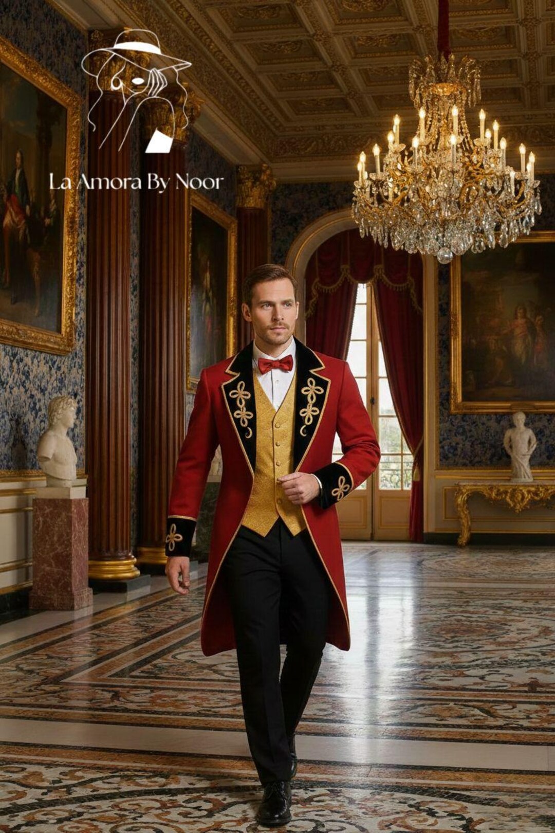 Royal Red Regency Tailcoat for Men Victorian Formal Coat Gold ...
