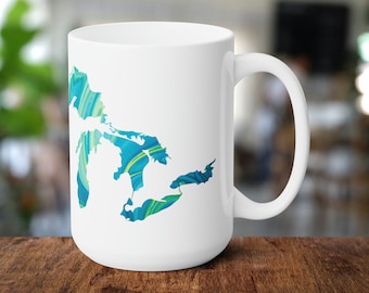 Great Lakes 15 oz Coffee Mug - Discover the Beauty of the Midwest | Great Lakes Gift | Lake Life Mug | Midwest Gift | Midwest Mug