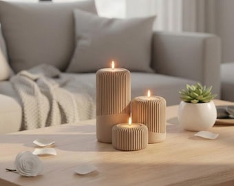 Porte-bougies chauffe-plat côtelés | PLA recyclé | Design moderne | Durable | Porte-bougies chauffe-plat imprimés en 3D | Décoration écologique