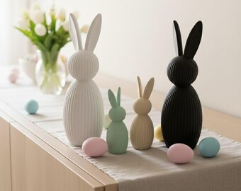 Décorations de lapins côtelées | PLA recyclé | Pâques moderne | Durable | Lapins de Pâques imprimés en 3D | Décorations de Pâques écologiques (v1)