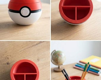 Pencil holder for back to school, 3D print file, back-to-school gift, Poké Ball organizer, children's desk decoration, STL STEP 3MF digital download