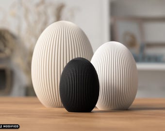 Modern Easter eggs – Minimalist ribbed Easter decorations – 3D printed spring decorations – Scandinavian design