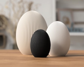 Œufs de Pâques modernes – Décorations de Pâques minimalistes à côtes – Décorations printanières imprimées en 3D – Design scandinave