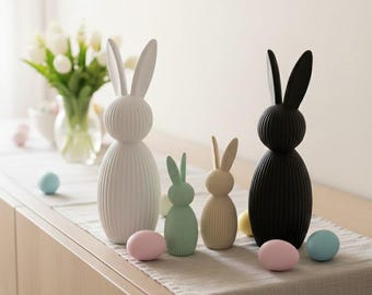 Ribbed bunny decorations | Recycled PLA | Modern Easter | Sustainable | 3D printed Easter bunnies | Eco-friendly Easter decorations (v1)