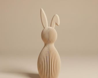 Décorations de lapins côtelées | PLA recyclé | Pâques moderne | Durable | Lapins de Pâques imprimés en 3D | Décorations de Pâques écologiques (v3)