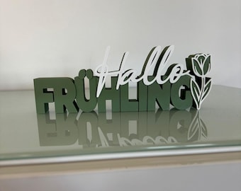Inscription 3D « Bonjour PRINTEMPS » – Décoration moderne, couleurs variées, idée cadeau